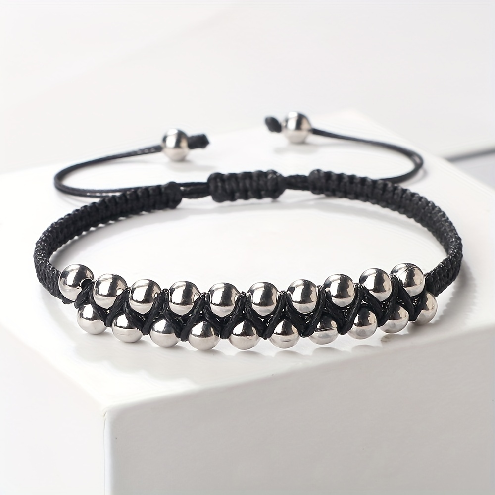 Adjustable Copper Bead Men's Bracelet with Double Row Weaving